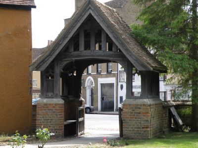 The Lych Gate at St Andrew’s church, Kimbolton; from Wikimedia Commons (Church_Lych_Gate,_Kimbolton_-_geograph.org.uk_-_1365890.jpg)