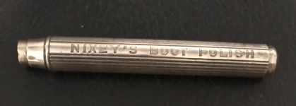The reverse side of the silver propelling pencil engraved with Nixey’s Boot Polish