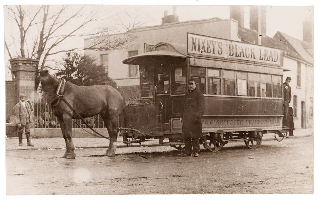 Horse Drawn Tram at India House, Gloucester in 1897; by kind permission of Gloucestershire Archives (SR38/29157/8)